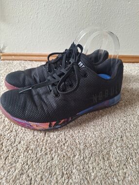 NOBULL Shoes Mens 8 Womens 9.5 Black Trainer Tropical Sunset SuperFabric Low